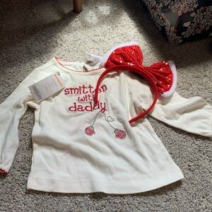 Gymboree smitten with daddy long sleeve Christmas shirt with headband